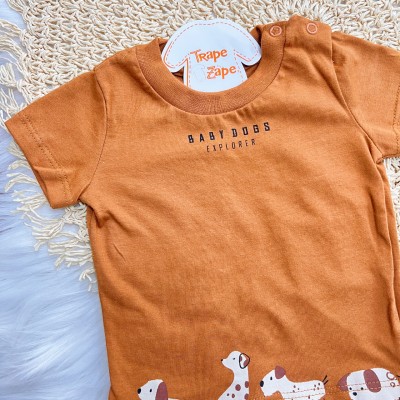 Conj. Camiseta Baby Dogs Explorer e Bermuda - Ferrugem